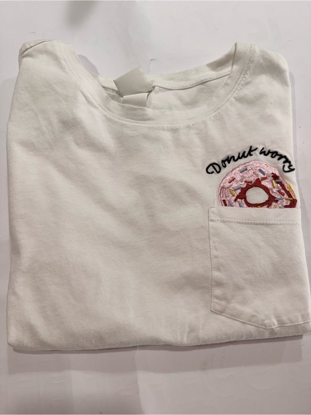 H&M White Pocket Tee with Donut Embroidery